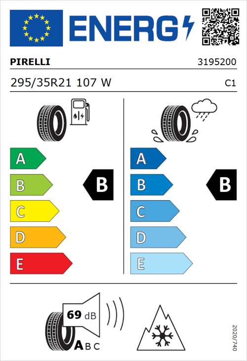 Tyre Label for Pirelli Scorpion Verde All Season 295/35R21 107W