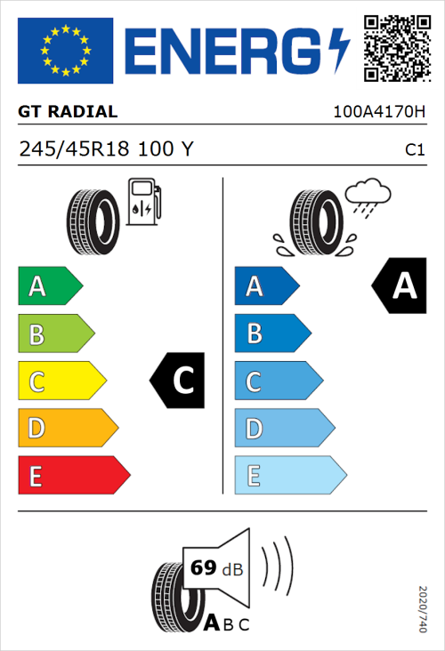 Tyre Label for GT Radial SportActive 2 245/45R18 100Y