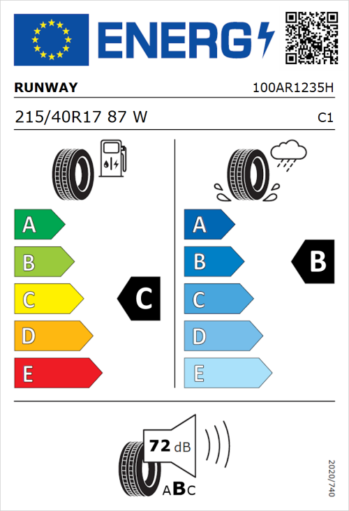 Tyre Label for Runway Enduro Sport 215/40R17 87W