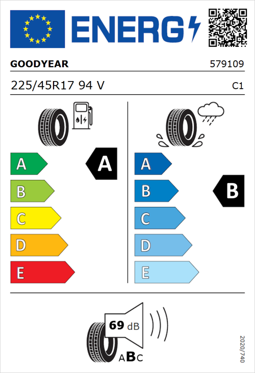 Tyre Label for Goodyear Eagle F1 Asymmetric 5 225/45R17 94V