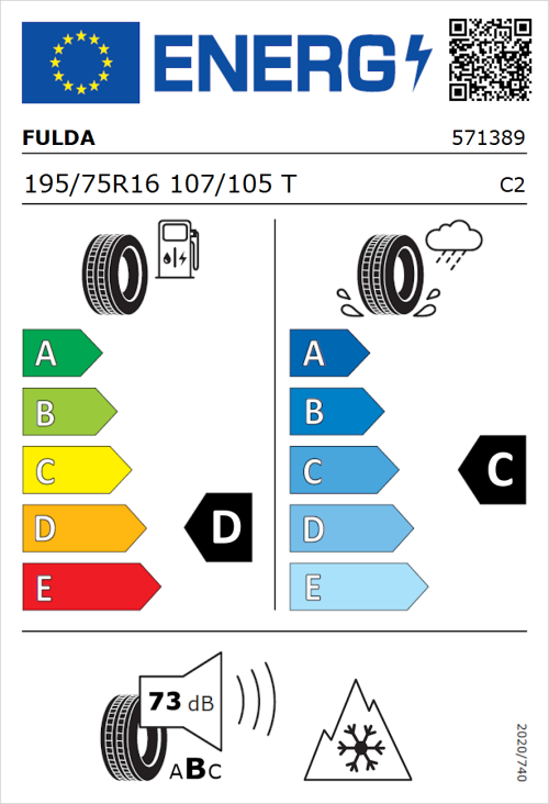 Tyre Label for Fulda Conveo Trac 3 195/75R16 107/105T