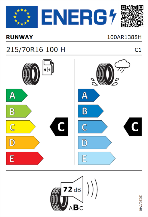 Tyre Label for Runway Enduro HP SUV 215/70R16 100H