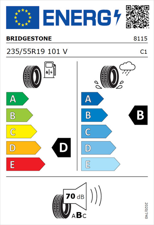 Tyre Label for Bridgestone Dueler H/P Sport 235/55R19 101V