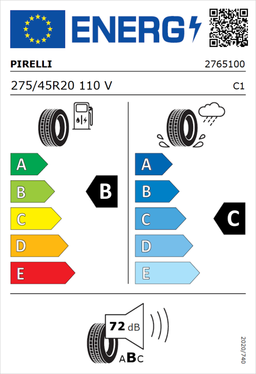 Tyre Label for Pirelli Scorpion Verde All Season 275/45R20 110V